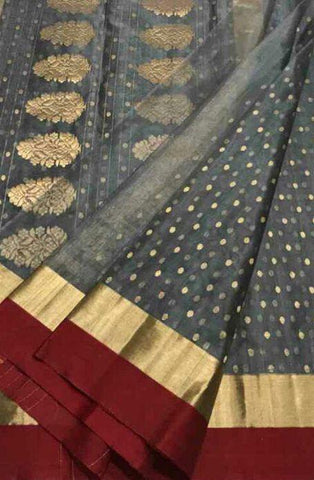 Traditional Grey Color Silk Designer Saree