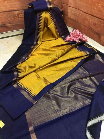 Awesome musterd and nevy blue Color Designer Silk Saree