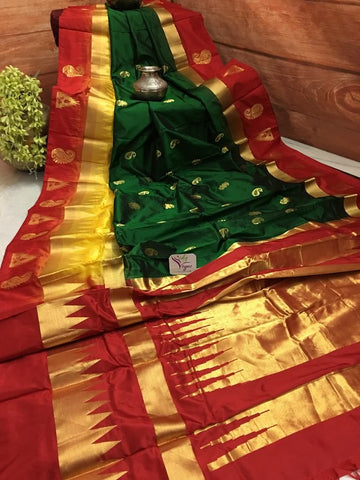 Awesome Green And Red Color Designer Silk Saree