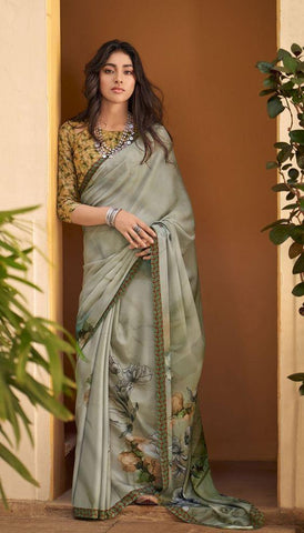 Adhesiv greay Color Designer Saree